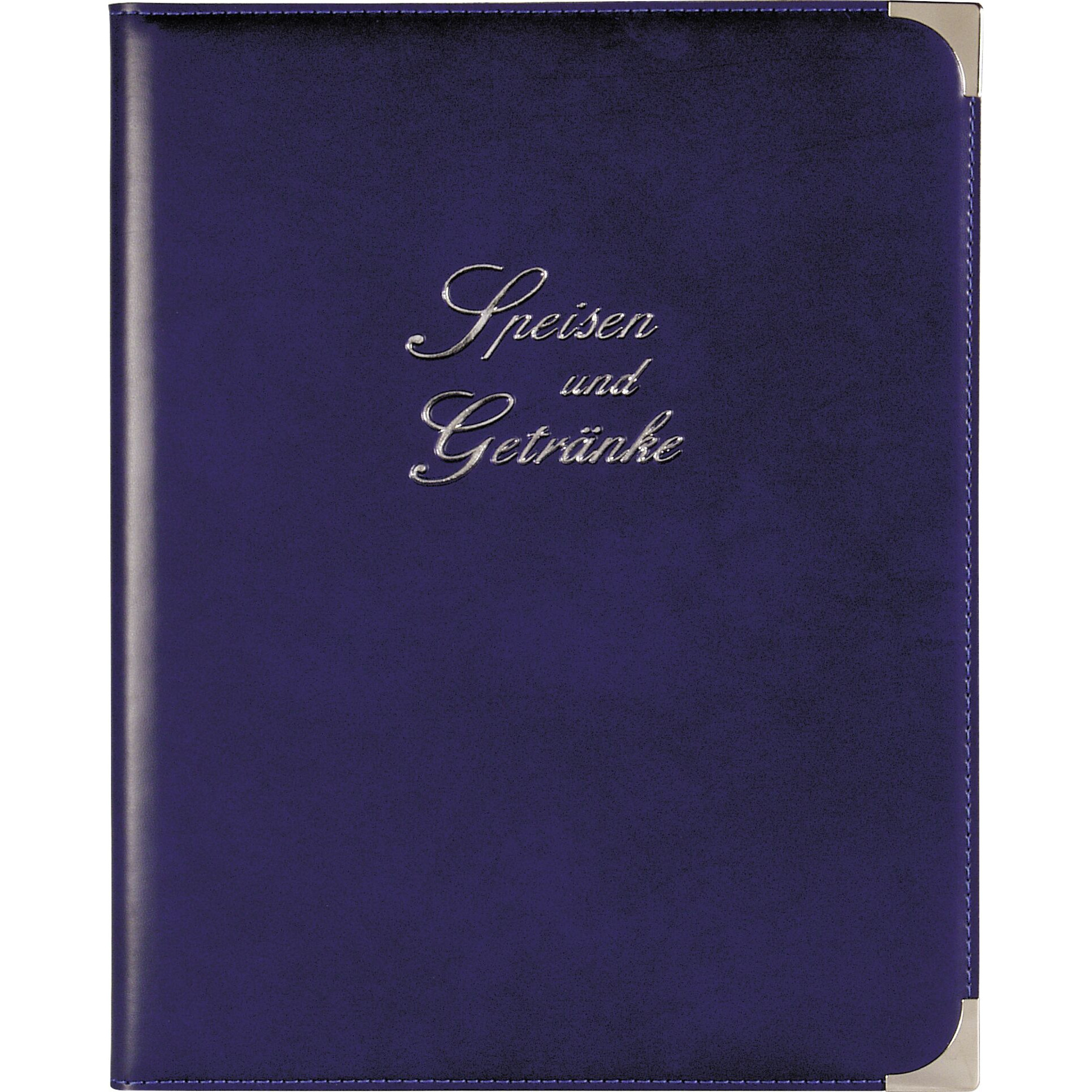 Speisekarte, Metallecken silber A4, royalblau